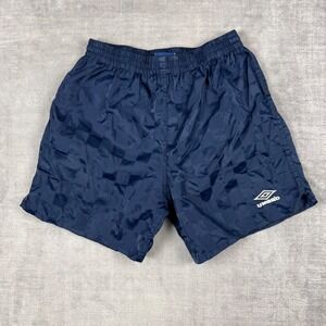 Umbro Shorts Mens Small Navy Blue Vintage 90s Checkered Soccer Shiny Football